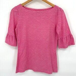 Lilly Pulitzer Womens Medium Pink White Polka Dot Ruffle Sleeve Boat Neck Top